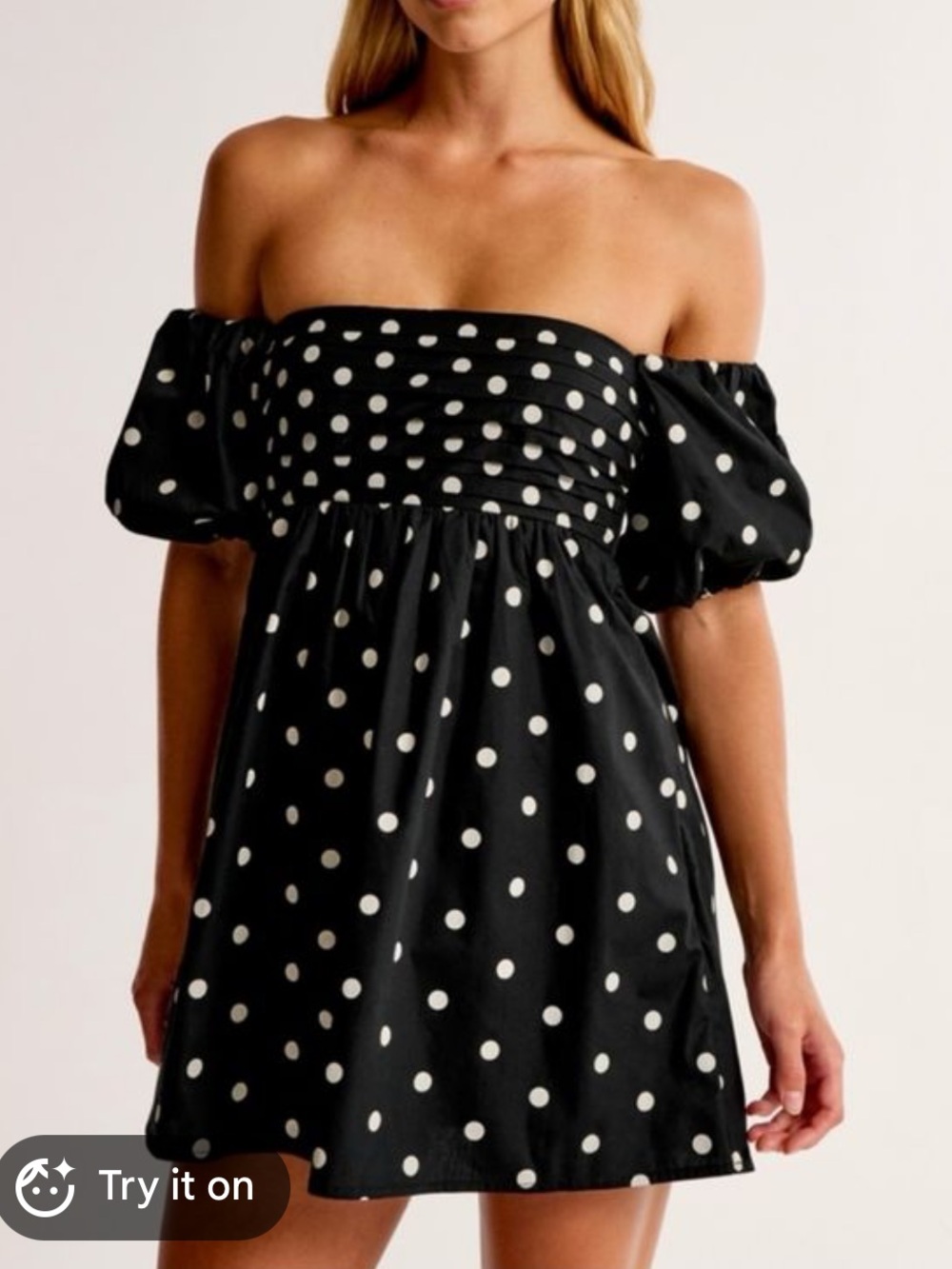 Black Off-Shoulder Polka Dot Mini Dress